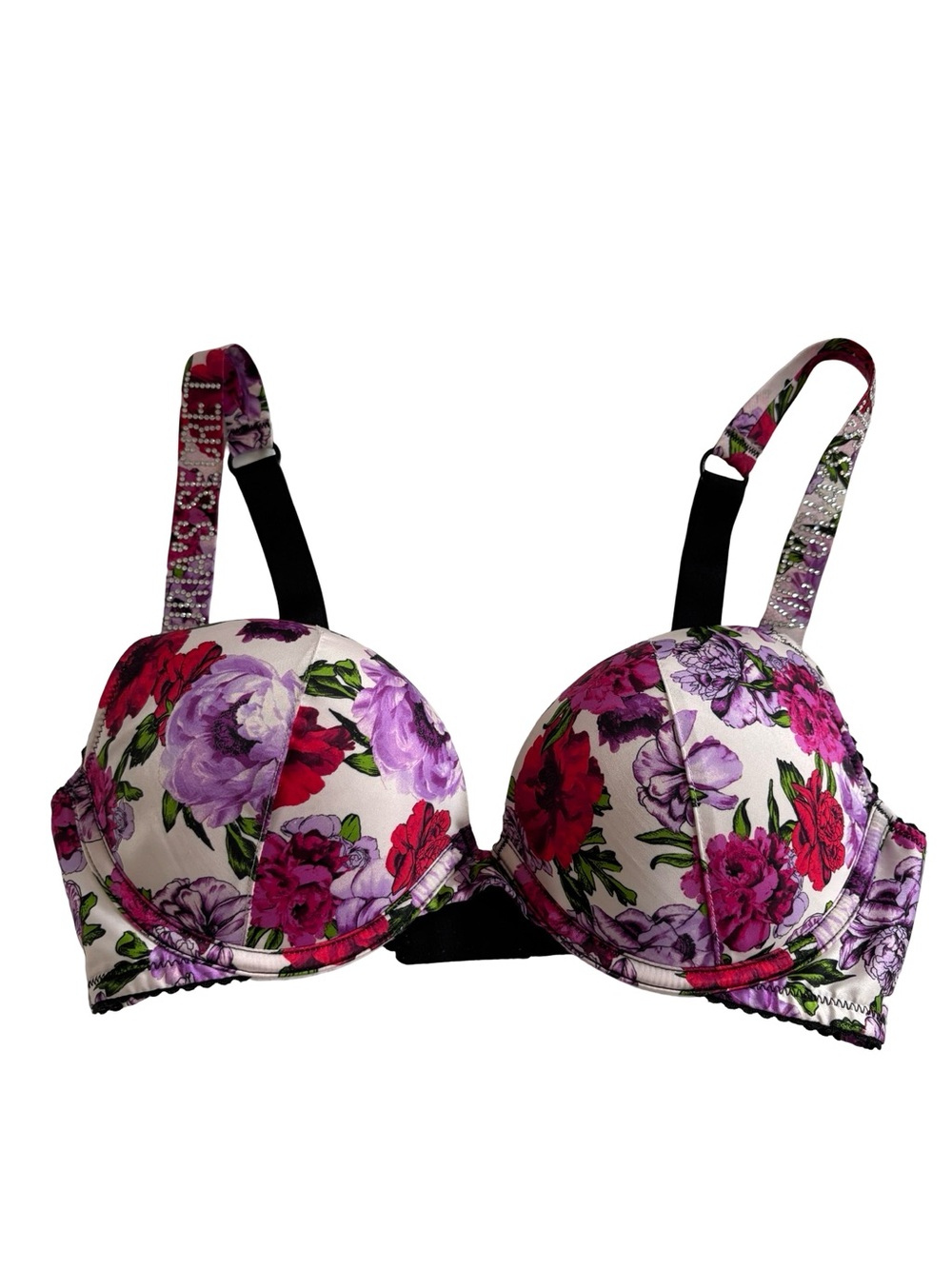 VICTORIA'S SECRET VS Push-up Bra Rhinestone Straps Floral 32C